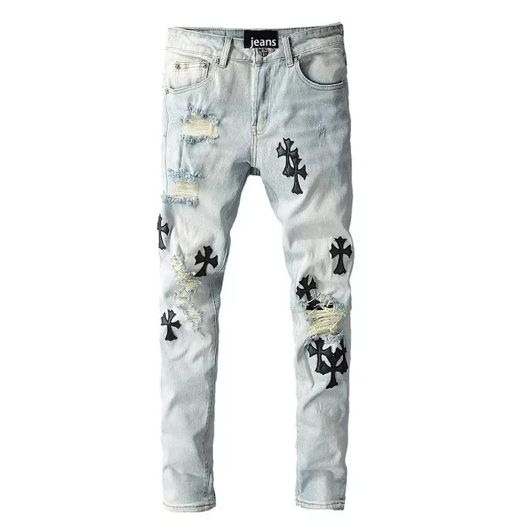Wholesale Print Pattern White Casual Hip Hop Jeans 100% Cotton Men's ...