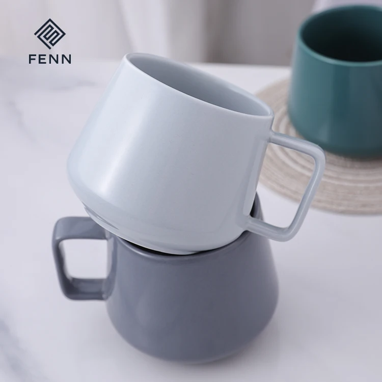 FENN Wholesale Ceramic mugs Custom Large 350ml Ceramic Coffee Cup Glaze Grey Pink Khaki Nordic Mug With Handle Coffee Mug