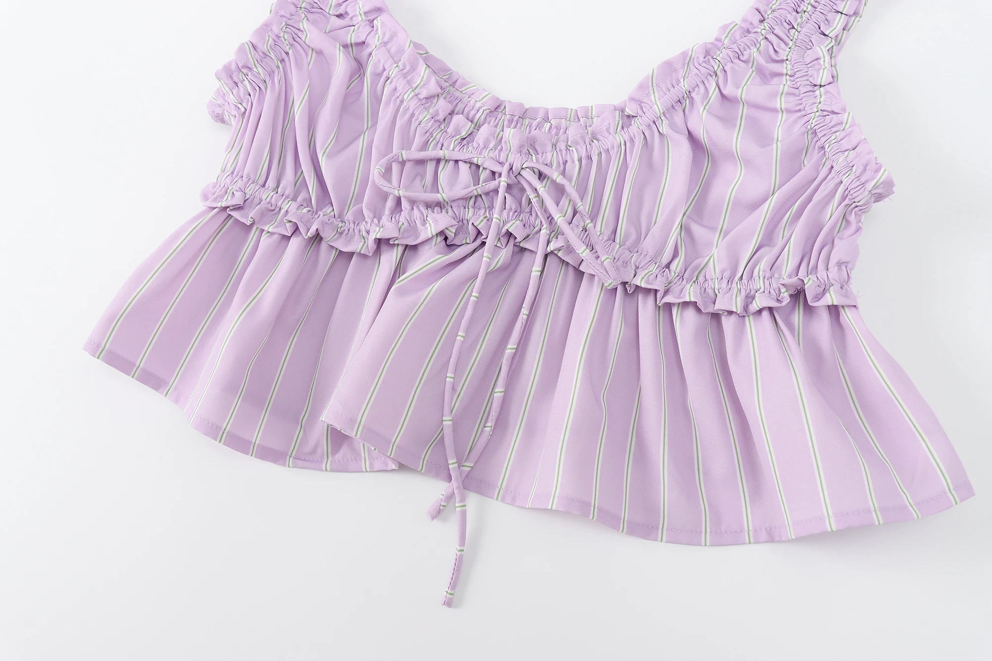 Front Lace up pink Color Shoulder Strap Pleated Casual Fashion