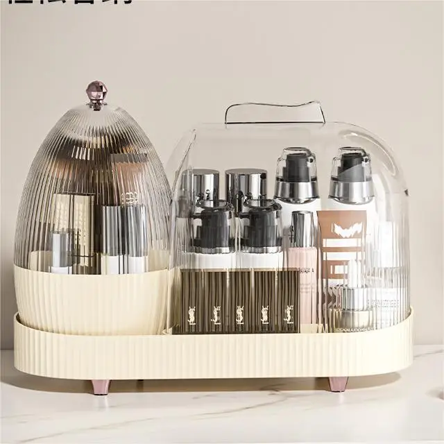 New Cosmetic Storage Box Rotating Makeup Organizer Box With Lid Plastic DeskTop Container
