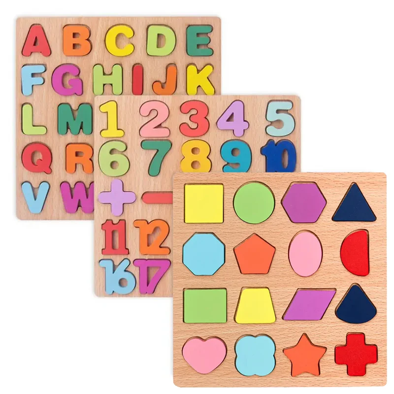 Puzzle 3d Kayu Papan Genggam Tangan Kognitif Inggris Cocok Nomor Alfabet Mainan Pendidikan Dini Montessori untuk Anak-anak