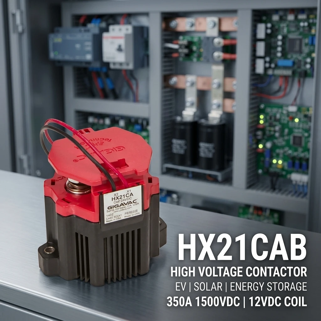 คอนแทคเตอร์ควบคุมกำลังขดลวด 24V รุ่น HX21CAB สำหรับ Sensata-Gigavac 350A, 24VDC, สูงสุด 1500VDC แบบสลับทิศทางได้สองทาง (Bidirectional Switching) สำหรับระบบอินเวอร์เตอร์