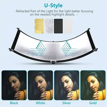 Neewer Clamshell Light Reflector Diffuser with 2M Light Stand and Carrying Bag, 66*24/155x61cm Photography Curved Lighting Refle detail image