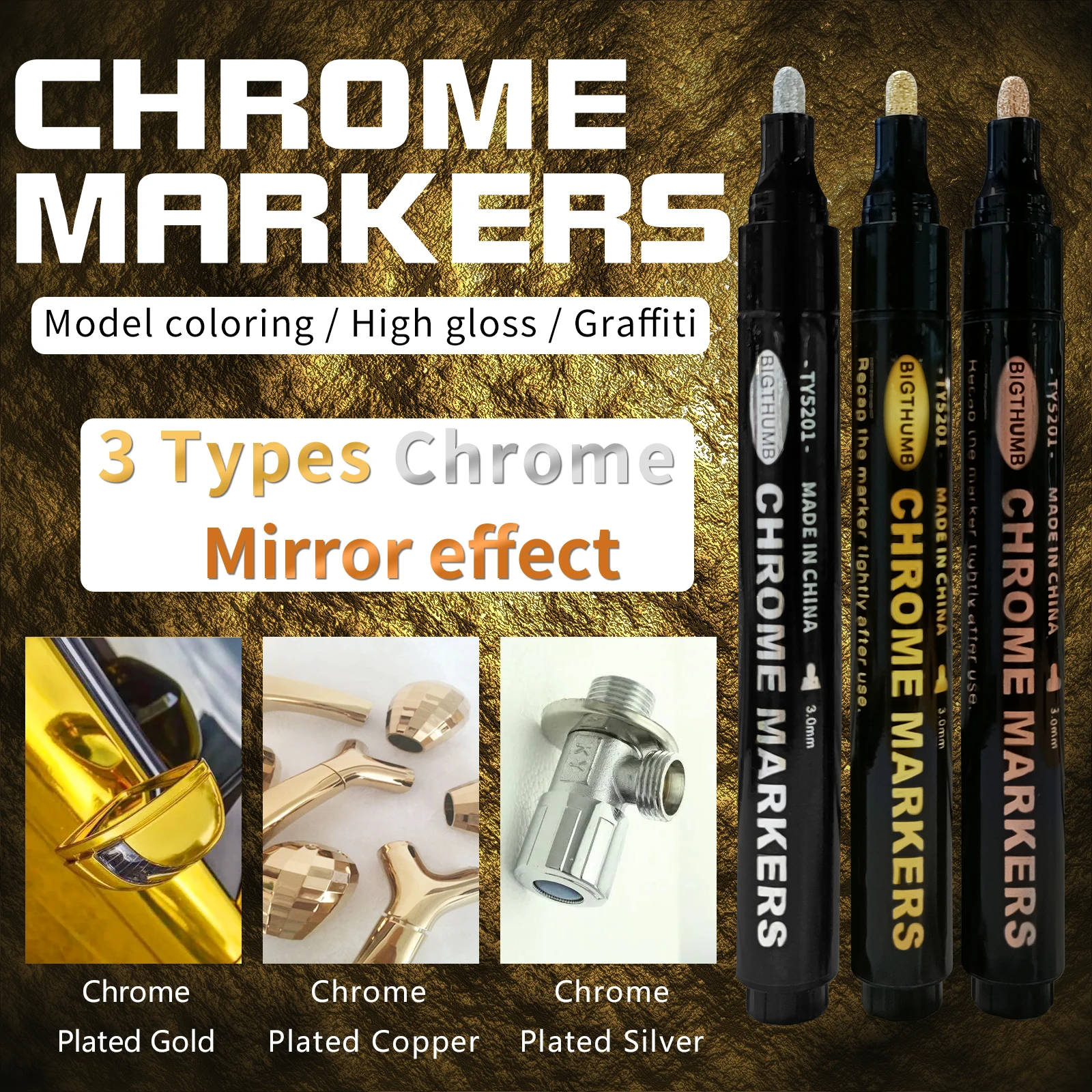 1pc Silver Mirror Chrome Marker, 2mm Tip, Chrome Paint Pens for Any  Surface, Silver Chrome Markers Paint Markers Permanent Liqui