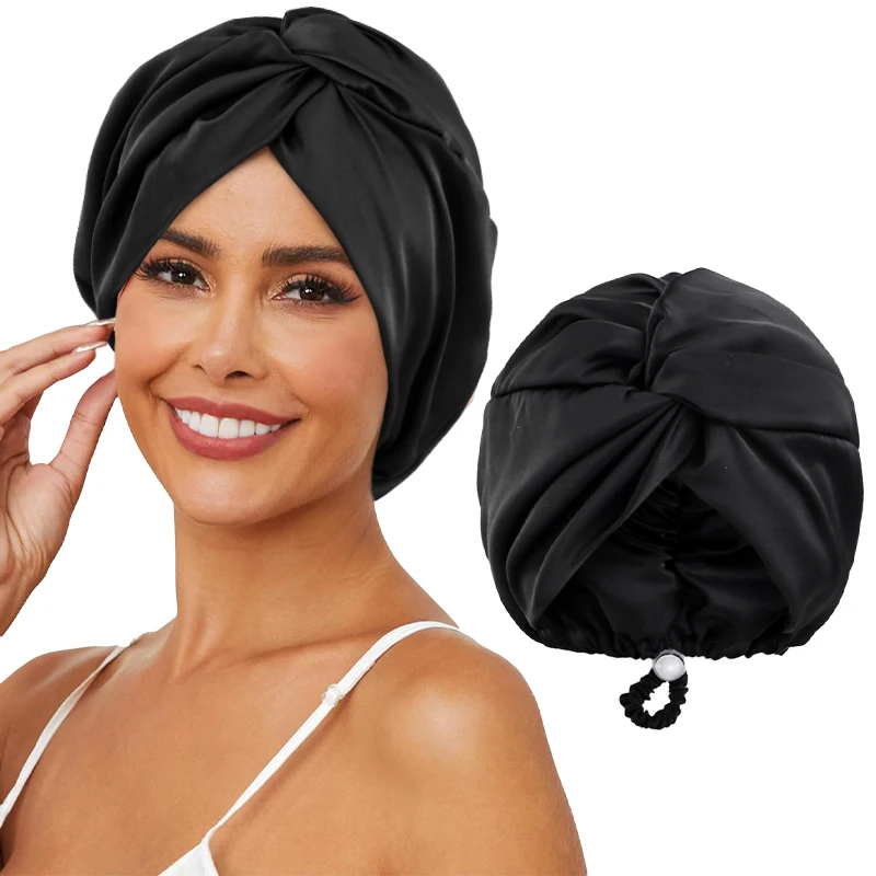 Adjustable Double Layer Satin Silk Sleep Bonnet for Women - Elastic ...
