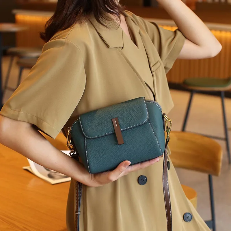 This Year'S Popular Genuine Leather Women'S Flap Polyester Shell-shaped Shoulder Crossbody Bag 2025 New Trendy Hot Selling