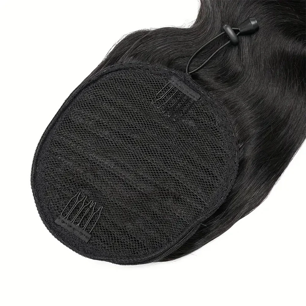 Extensii de păr cu clips și șnur, ondulate, cu coadă de cal, 100% păr uman natural, pentru femei de culoare_voghion.com