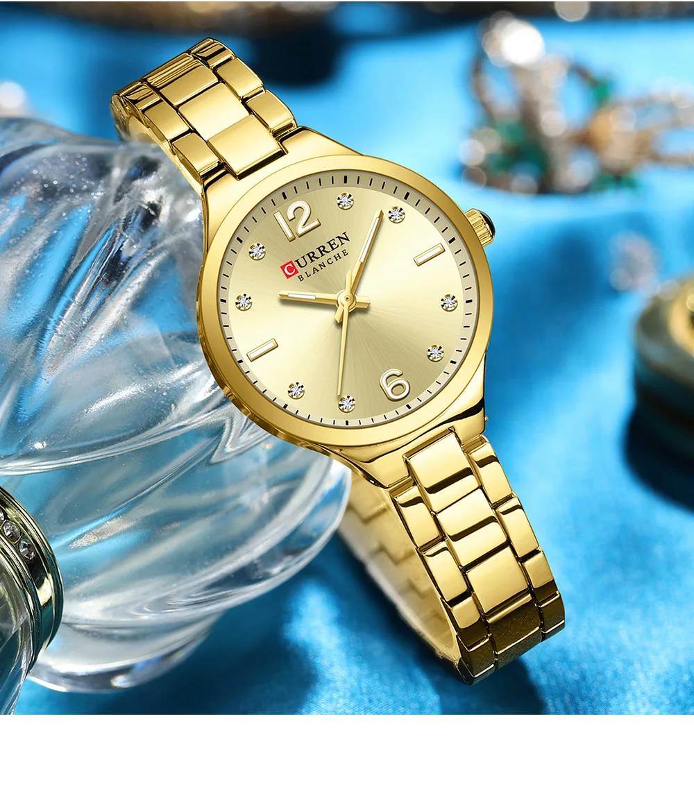 Curren 9105 Women Elegant Watch Stainless Steel Fashion Diamond Number Dial Ladies Watches Luminous Casual Quartz Wristwatch