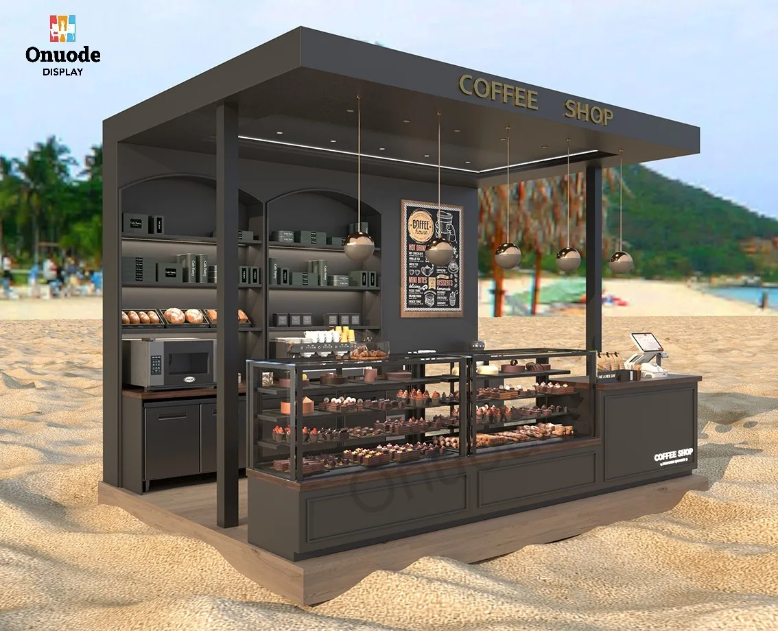 Modern Stylish Coffee Shop Counter Display Cabinet LED Lighting Kiosk Showcase for Coffee Counter Displays