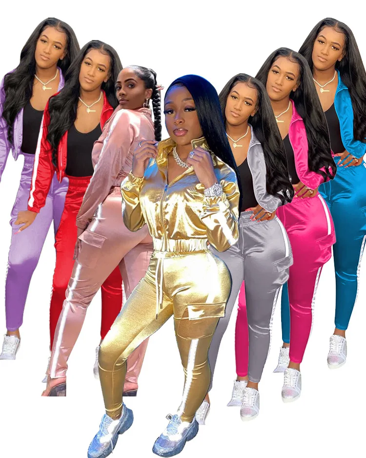 Womens Joggers with Pockets Long Sleeve Reflective Track Suit