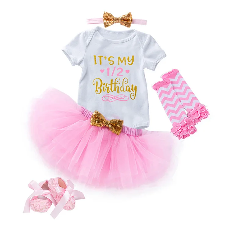 Infant Baby Girls Outfit Short Sleeve Glittery Birthday Party Romper Tutu Skirts 