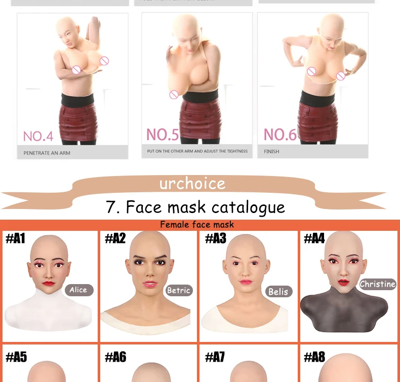 Urchoice Artificial Crossdresser Realistic Female Silicone Mask With