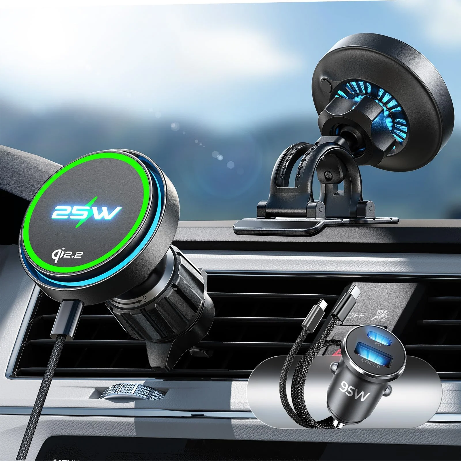 LISEN For Magsafe Car Mount Charger Dash,2 In 1 Wireless Charging For - View #9