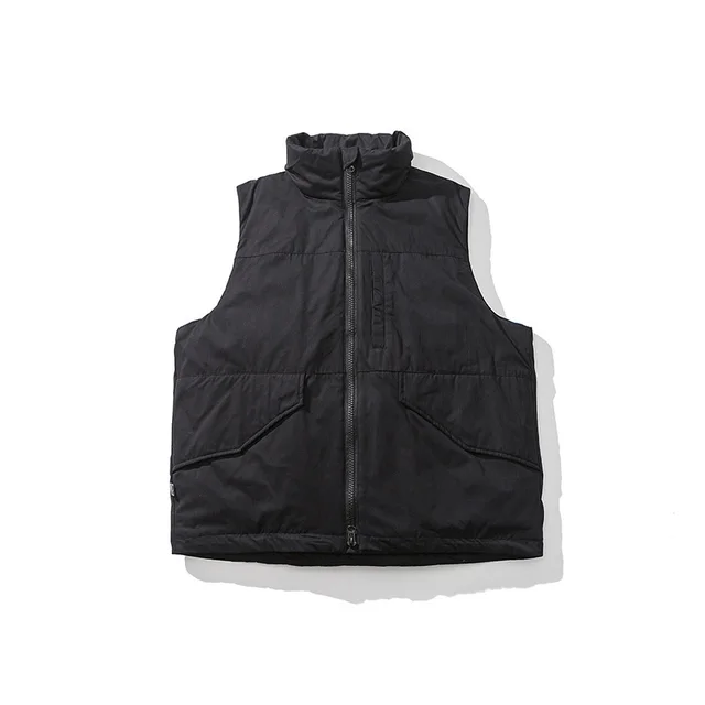 High end Solid color pocket decoration stand collar sleeveless puffer vest retro 90 down waistcoat vest men
