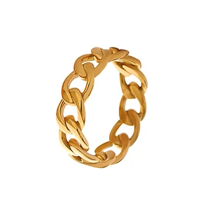 YUKAM Fashion Stainless Steel Jewelry Waterproof PVD 18K Gold Plated Classic Finger Ring Hollow Chain Cuban Link Rings for Women