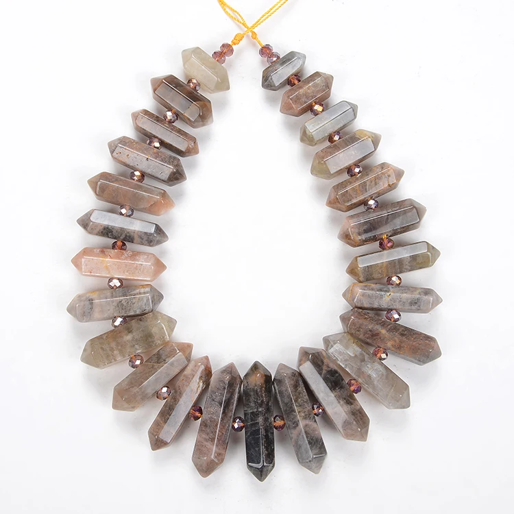 Smoky Quartz Cluster Point Strand Raw Quartz Points Drilled Large Quartz Crystal Points Strand of Beads