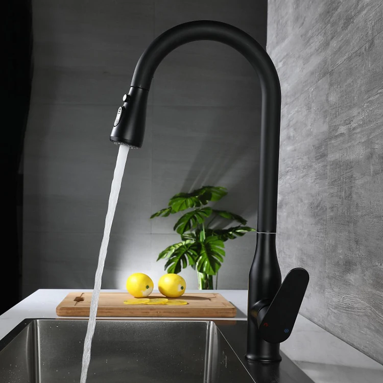 Grifo de cocina negro abatible de acero inoxidable con una sola palanca y un solo orificio