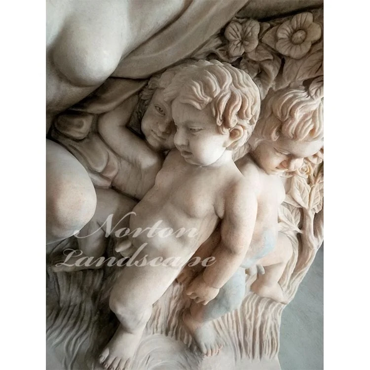 High Quality Hand Carved Stone Flower Statue Relief Sunset Red Marble Nude Woman and Children Relief Sculpture for Sale