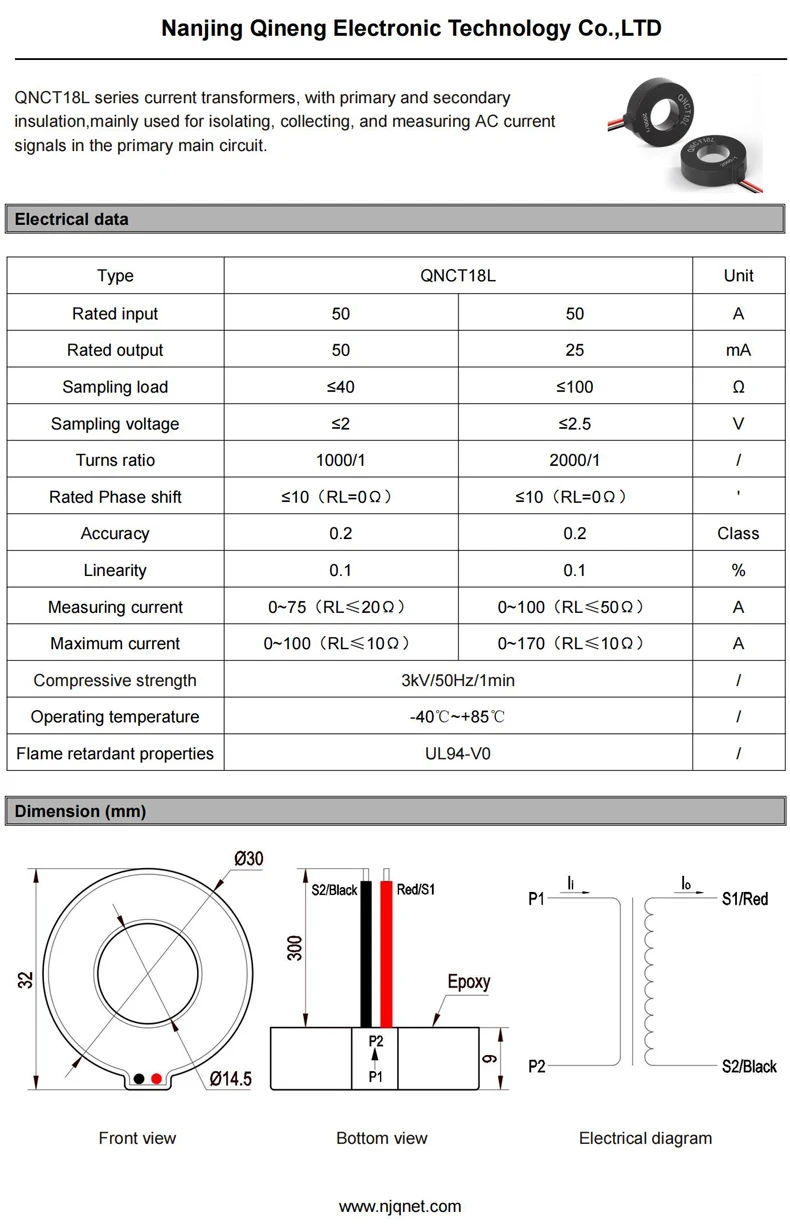 Ring Type CT Current Transformer QNCT16L 10A 10mA 20A 10mA 50A 25mA 2000 1 Ac Toroidal Current Sensor Transducer Factory Price