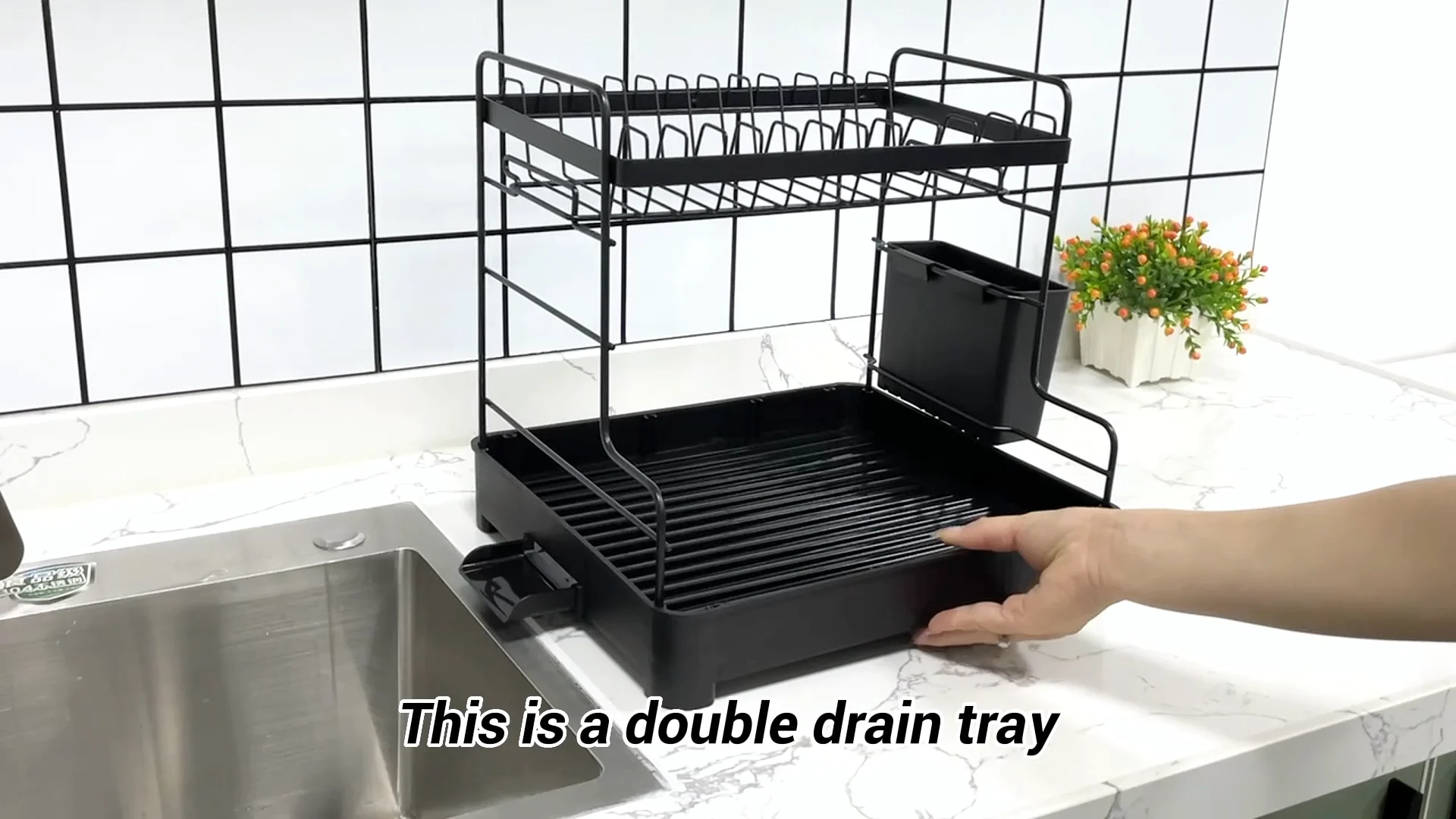 2 Tiers Kitchen Dish Rack Worktop Drainer Tray Kitchen Utensils Rack