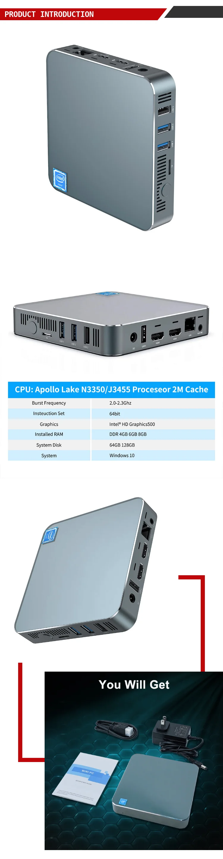 Win10 Linux Mini Pc Support 4k Display Connect Projector Factory Price ...