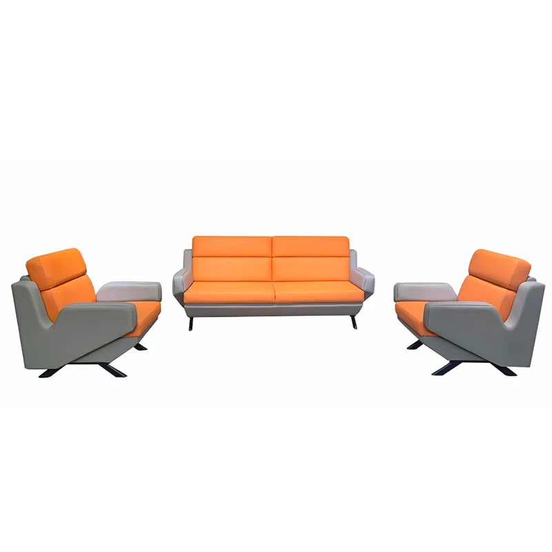 Modern Design High End Office Furniture Sofa Set Orange Bright And Grey Leather Office Room Sofa