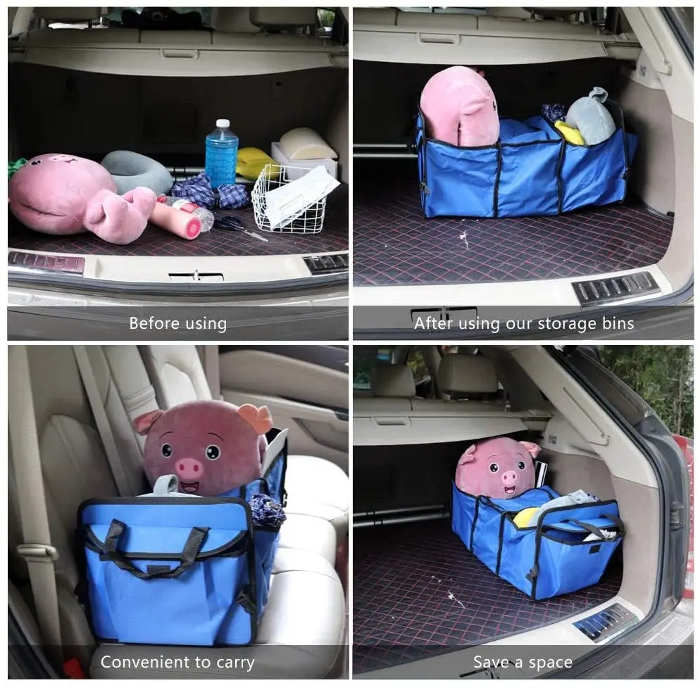 Car Trunk Organizer with Cooler Bag for Hot/Cold Food While Traveling Shopping Camping, Collapsible Auto Trunk Storage Box