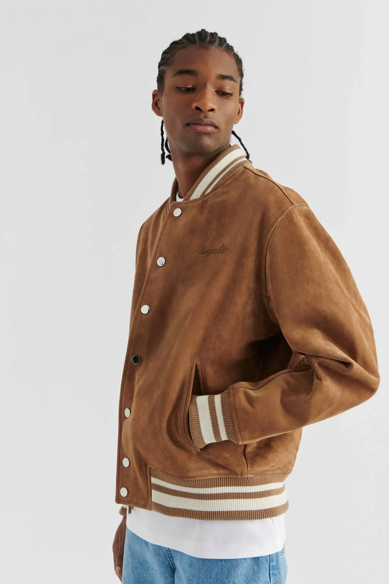 Men's Suede Bomber Jacket Thick Fleece Varsity Style Winter Coat_voghion.com