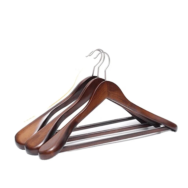 Premium Custom Logo Dark Walnut Stylish Luxury Wooden Coat Suit Jacket Clothes Hanger for Display