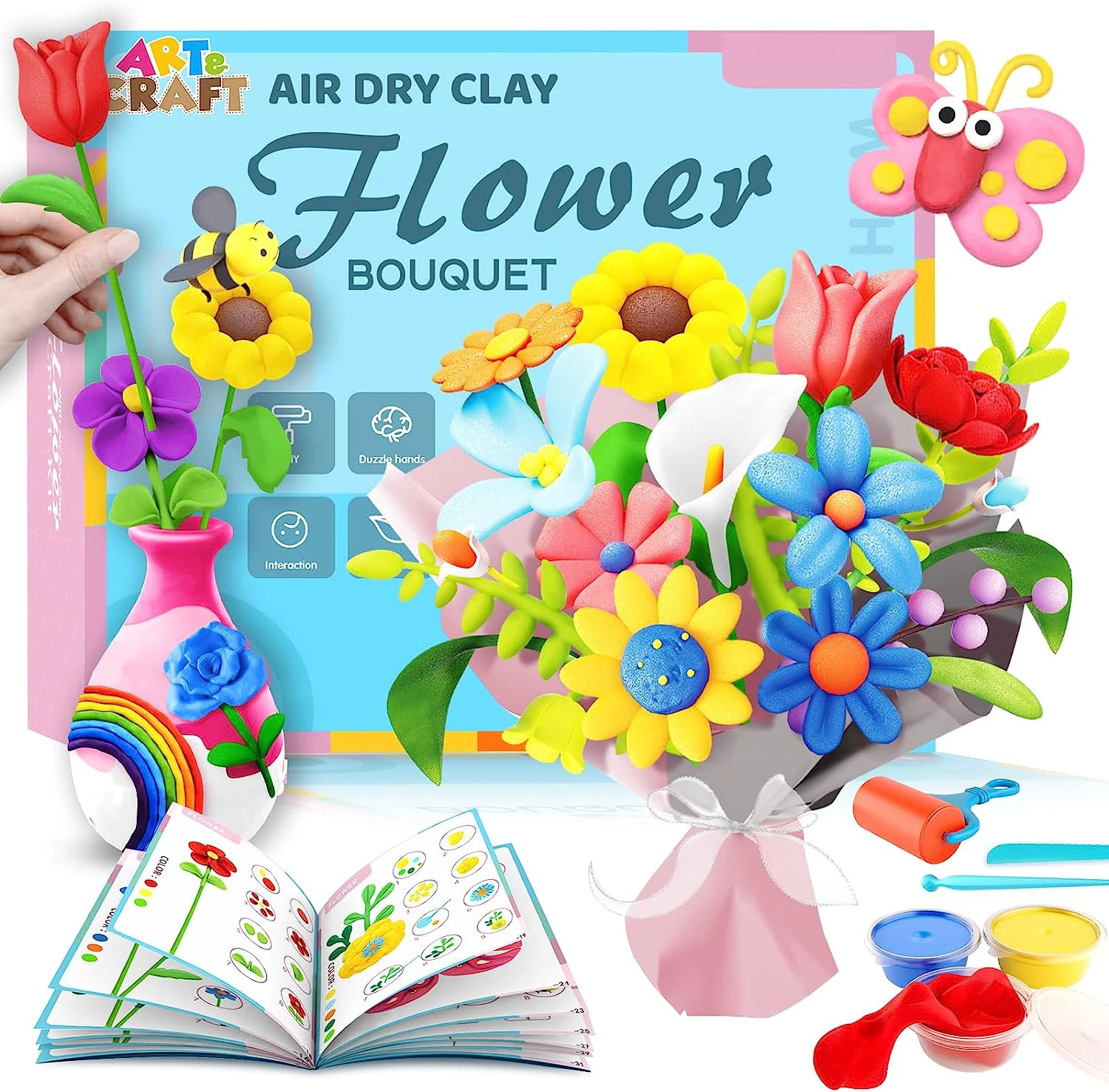 Flower Bouquet with Buttons Vase for Kids Age 4-8 Flower Craft Kit