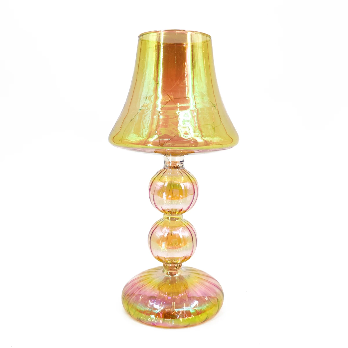 Wholesale battery operated illuminated iridescent glass Lit lamp for home decoration manufacture