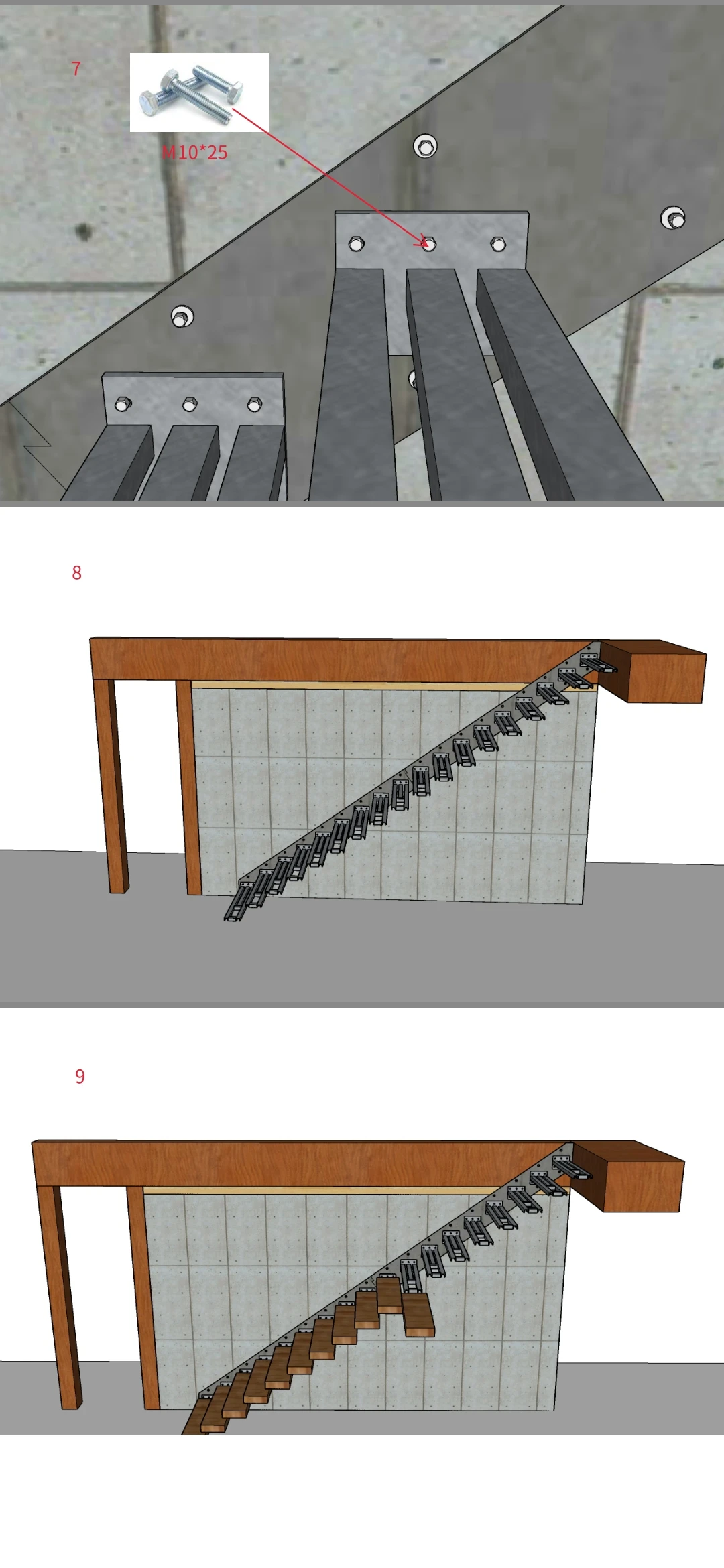 Modern customized design of invisible floating staircase with customized sizes Wooden stairs from Foshan factory details