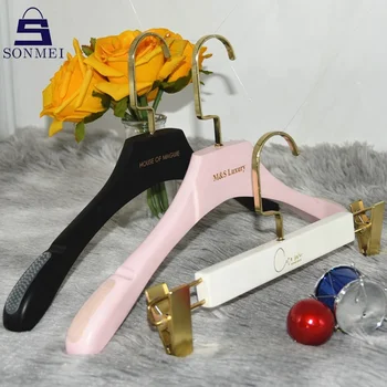 Boutique Pink Women Pants Clips Skirt Non slip Hangers Wooden Dress Hanger
