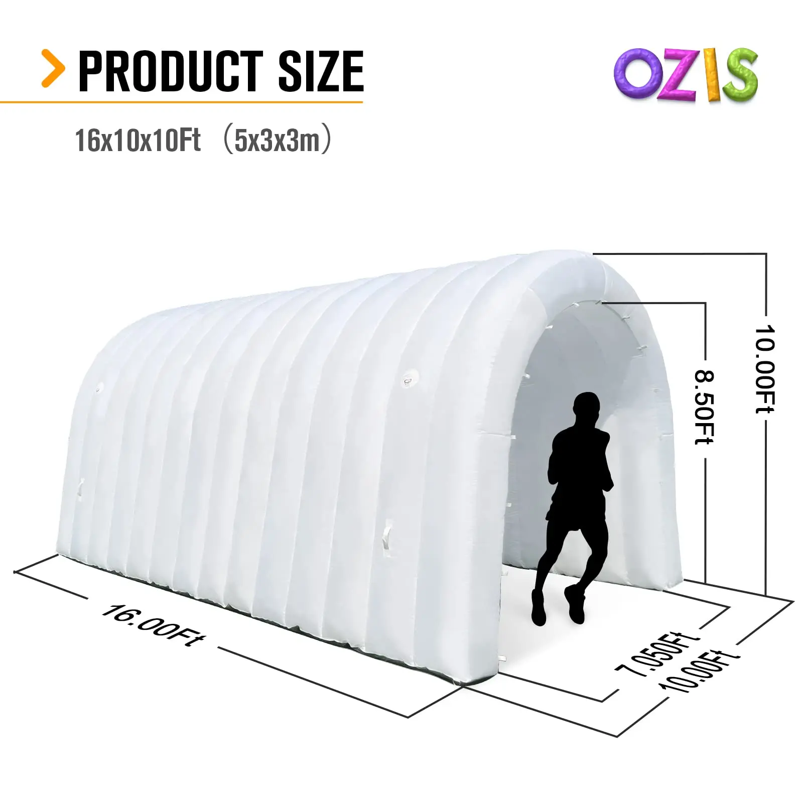 Outdoor Inflatable Tunnel Tent 16x10x10ft White Giant Inflatable Tunnel