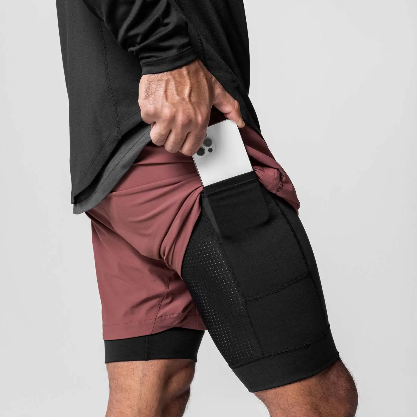 2-in-1-Lauf-Workout-Shorts für Herren in Übergröße, Fitnessstudio-Laufsport-Shorts mit Handtuchschlaufe, Fiess-Shorts mit Handytasche574_voghion.com