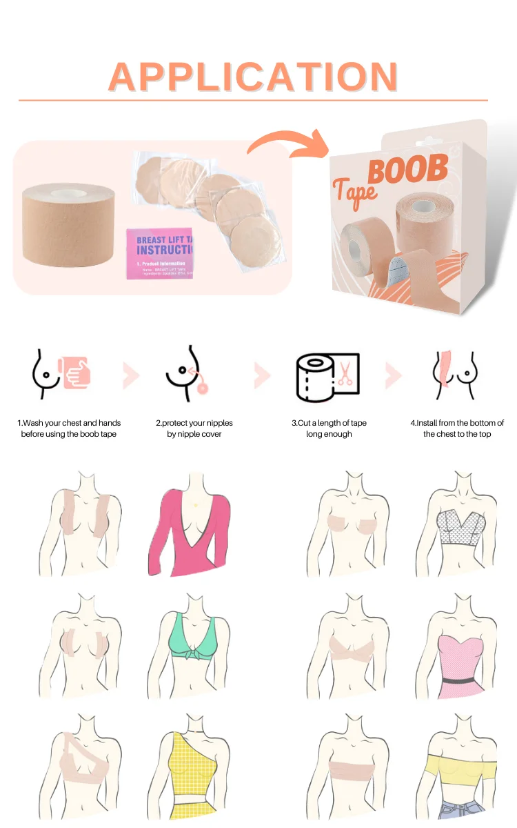 Boob Tape, Breast Tape Invisible Breast Lift Tape Push Up Breast DIY Medical Grade Waterproof Latex Free A E Cup Large 5 Pairs Nipple Covers