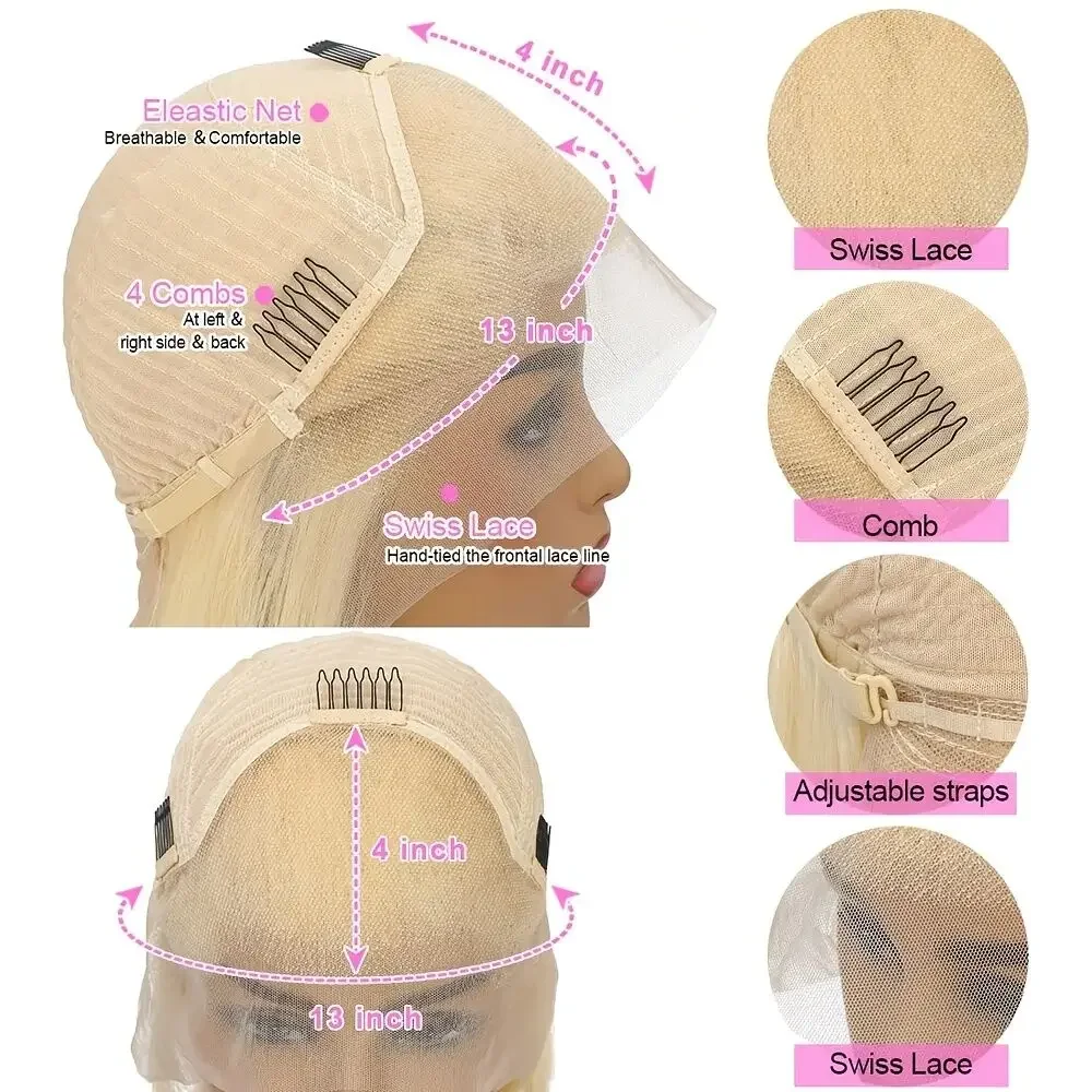 Parrucca frontale in pizzo dritto 613 con capelli umani 13x4 parrucca bionda trasparente per donne pre-pizzicate con capelli per bambini_voghion.com