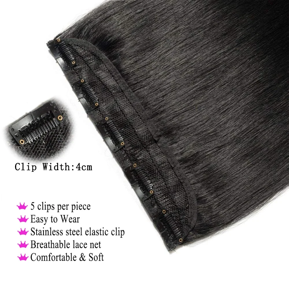Clip in Human Hair Extensions One Piece 5 Clips 100% Real Human Hair Straight Soft Natural 120g_voghion.com