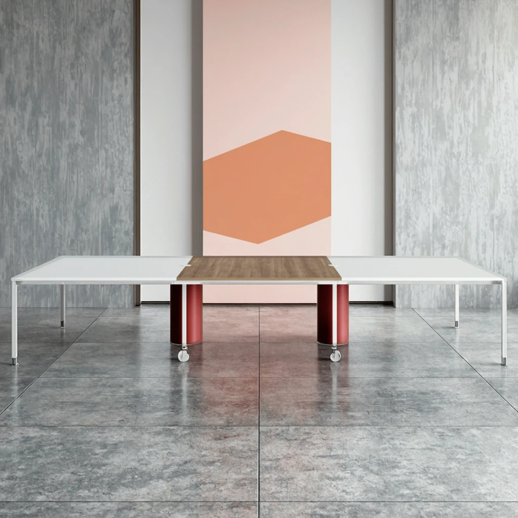 Large Modern Conference Table with Dual Power Sockets Midline Cable Tray Adjustable Feet for Office Meeting Use 6