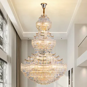 High Ceilings Villa Duplex Building Luxury Modern Large Long K9 Crystal Chandeliers for Villas Staircases