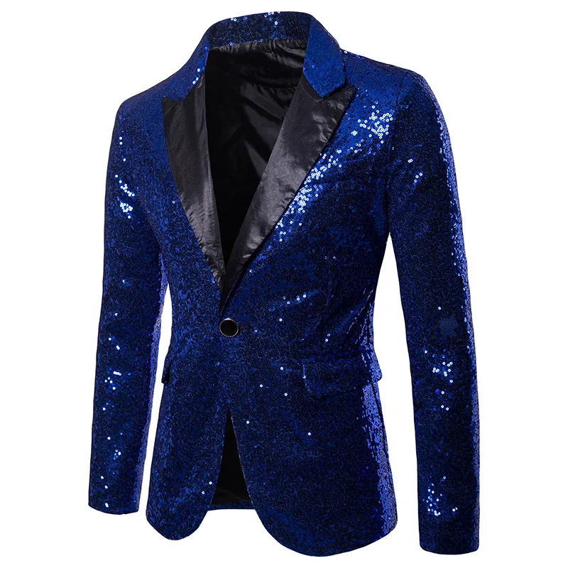 Men's Sequinned Blazer Coat Shiny Gold Performance Evening Jacket_voghion.com
