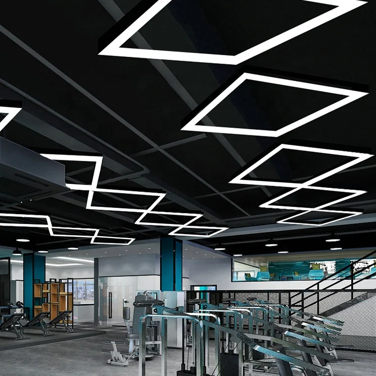 Customized Recessed Suspension Surface Mounted Led Linear Light square Rectangle Hollow Pendant Light for Office Villa