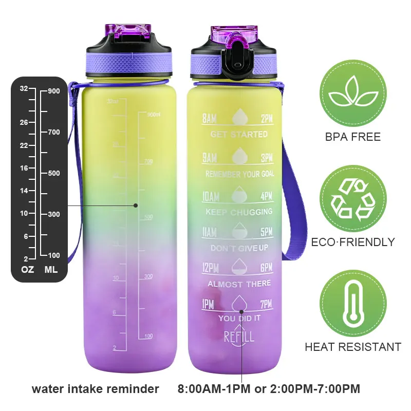 Custom Logo Amz Hot 32oz Bpa Free Plastic Tritan Motivational Running ...