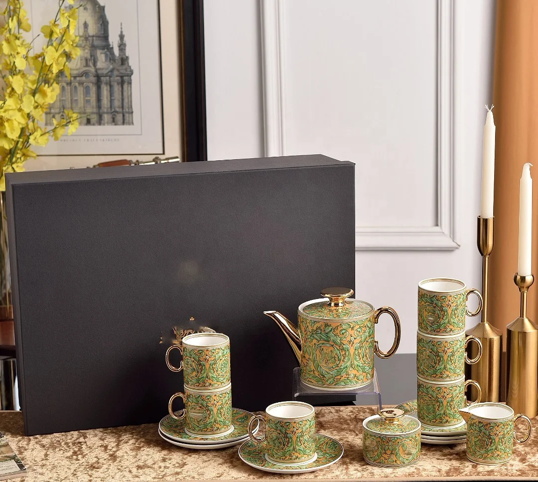 Hot Sale 15 Piece Nordic Luxury Fine White and Gold Ceramic Coffee