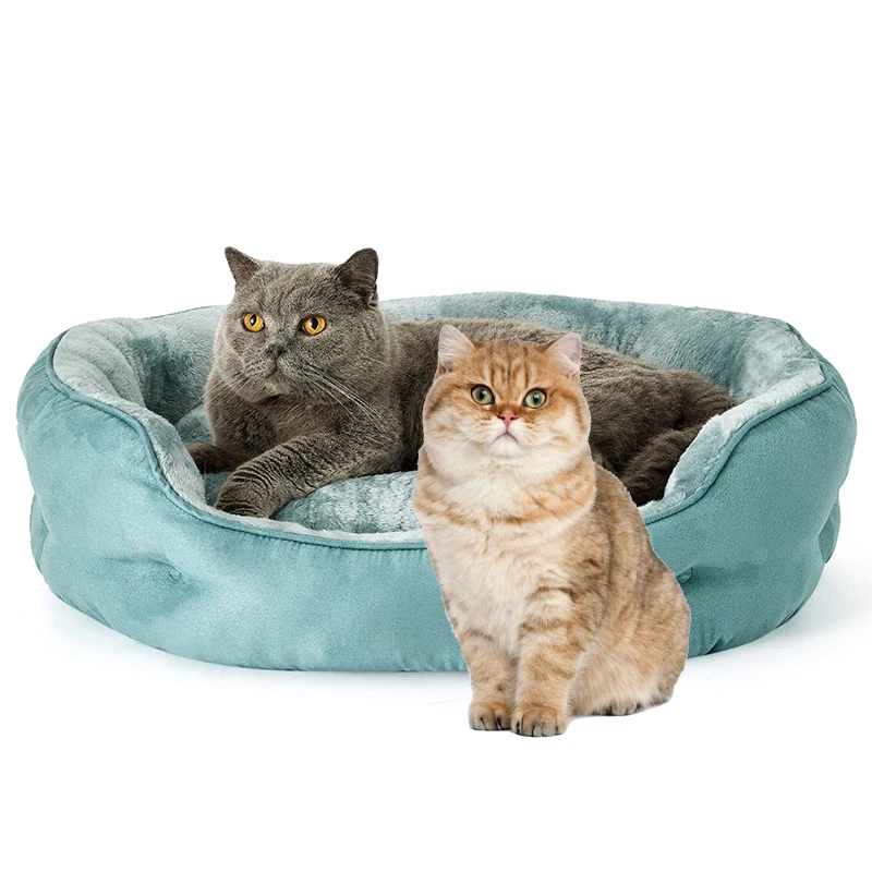 Waterproof faux fur large calming washable fluffy luxury chew proof portable round  small pet bedding products cat pet dog bed