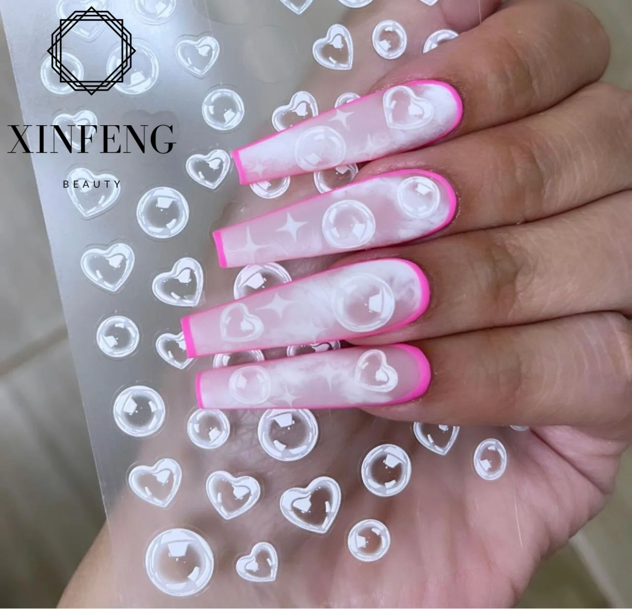 Милые цветные милые прозрачные наклейки для ногтей модные декоративные летние слайдеры в форме сердца