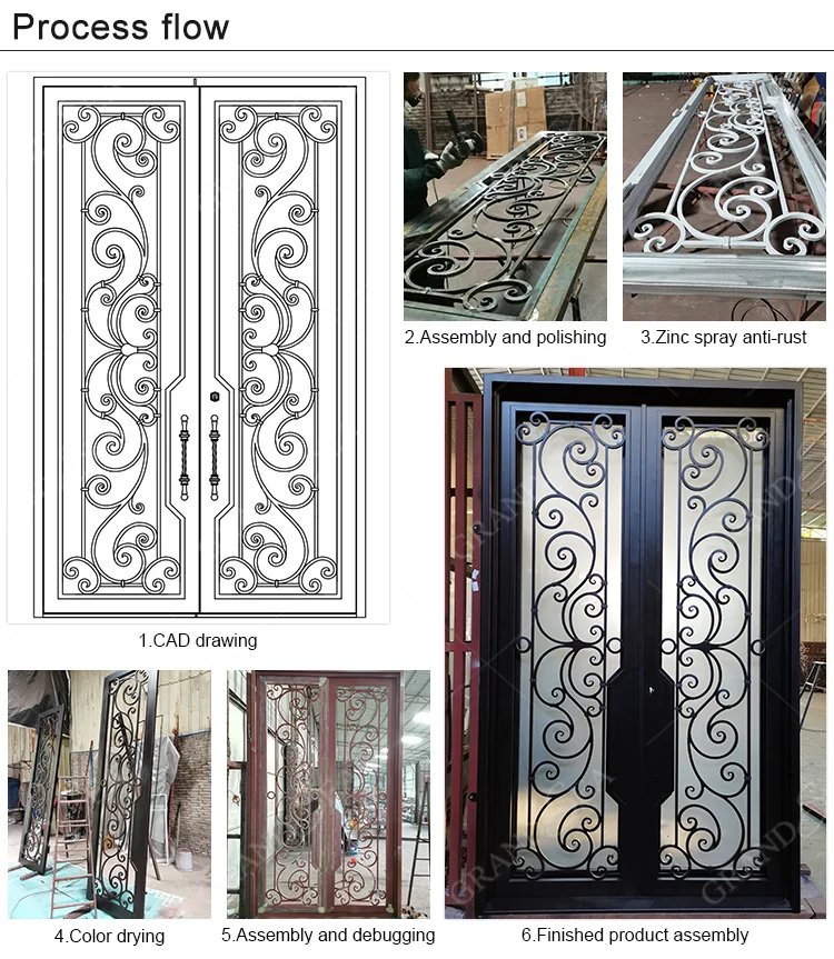 Modern Screen Main Entry Rod House Storm Security Black Single Double Modern Wrought Cost Iron