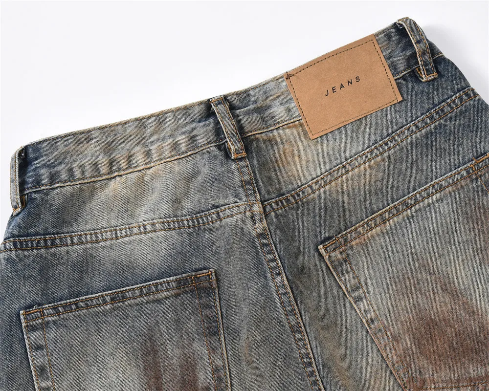 Clothing Manufacturers Punk Ripped Dirty Custom Denim Wide Leg Pants Baggy Jeans Man Men's Jeans Men