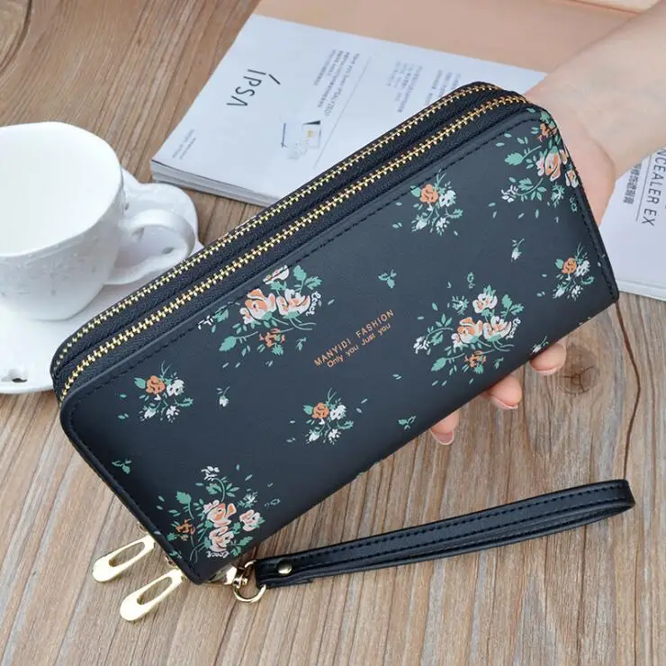 Wholesale Double zipper wallet women's long style European and American new  large capacity double-layer wallet printed handbag From m.