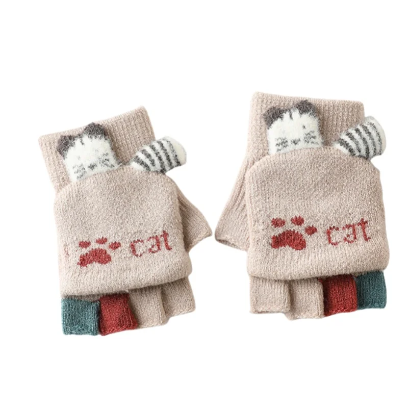 Детские шерстяные перчатки с клапаном зимние открытыми пальцами От 3 до 6 лет